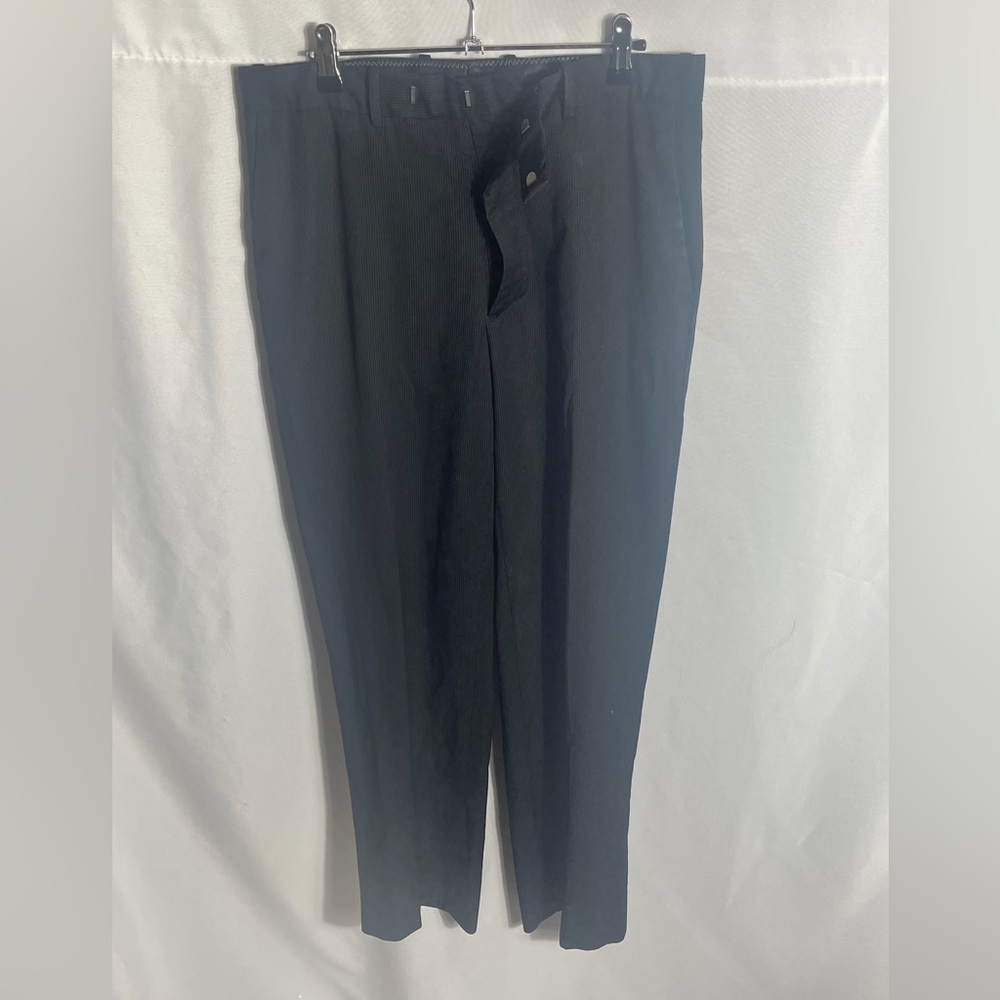 Men’s Black Pinstripe Dress Pants Italian Design 40L 34W Poly Viscose